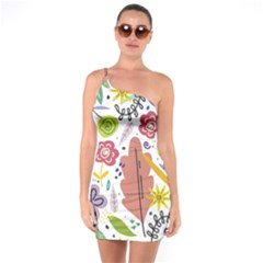 Summer Flowers Spring Background One Shoulder Ring Trim Bodycon Dress