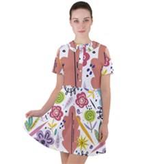 Summer Flowers Spring Background Short Sleeve Shoulder Cut Out Dress 