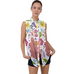 Summer Flowers Spring Background Sleeveless Chiffon Button Shirt