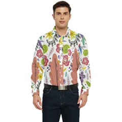 Summer Flowers Spring Background Men s Long Sleeve Pocket Shirt 