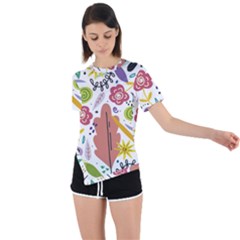 Summer Flowers Spring Background Asymmetrical Short Sleeve Sports T-Shirt