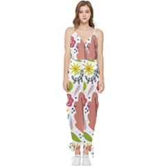 Summer Flowers Spring Background Sleeveless Tie Ankle Chiffon Jumpsuit