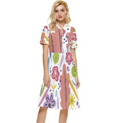 Summer Flowers Spring Background Button Top Knee Length Dress