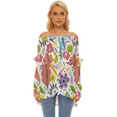 Summer Flowers Spring Background Off Shoulder Chiffon Pocket Shirt