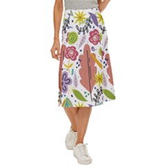 Summer Flowers Spring Background Midi Panel Skirt