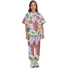 Summer Flowers Spring Background Kids  T-Shirt and Pants Sports Set