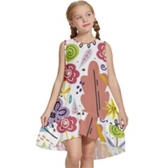 Summer Flowers Spring Background Kids  Frill Swing Dress