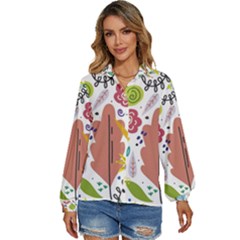 Summer Flowers Spring Background Women s Long Sleeve Button Up Shirt