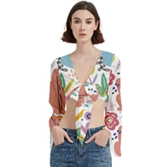 Summer Flowers Spring Background Trumpet Sleeve Cropped Top