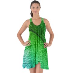 3d Leaves Texture Sheet Blue Green Show Some Back Chiffon Dress