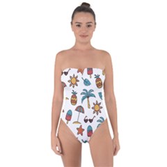 Summer Pineapple Fruit Tropical Tie Back One Piece Swimsuit