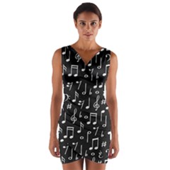 Chalk Music Notes Signs Seamless Pattern Wrap Front Bodycon Dress