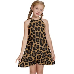 Tiger Skin Art Pattern Kids  Halter Collar Waist Tie Chiffon Dress