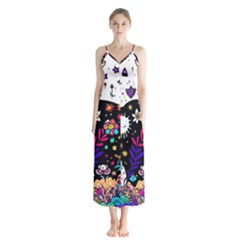 Rainbow Fun Cute Minimal Doodle Button Up Chiffon Maxi Dress