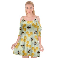 Bees Pattern Honey Bee Bug Honeycomb Honey Beehive Cutout Spaghetti Strap Chiffon Dress