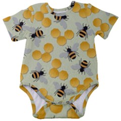 Bees Pattern Honey Bee Bug Honeycomb Honey Beehive Baby Short Sleeve Bodysuit