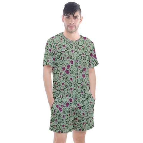 Swirls Foliage Leaves Green Men s Mesh T-shirt And Shorts Set by Proyonanggan