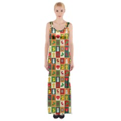 Template Christmas Pattern Thigh Split Maxi Dress