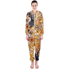 Leaf Yellow Point Flower White Hooded Jumpsuit (ladies)