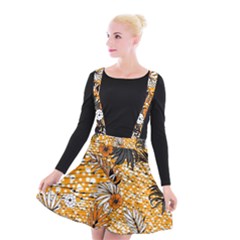 Leaf Yellow Point Flower White Suspender Skater Skirt