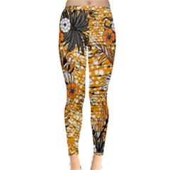 Leaf Yellow Point Flower White Inside Out Leggings