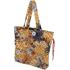 Leaf Yellow Point Flower White Drawstring Tote Bag