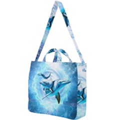 Dolphin Blue Sea Fantasy Square Shoulder Tote Bag