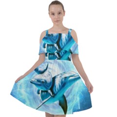 Dolphin Blue Sea Fantasy Cut Out Shoulders Dress