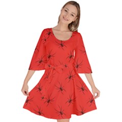 Spiders Pattern Seamless Arachnids Velour Kimono Dress