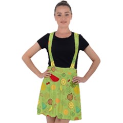 Art Fruits Pattern Velvet Suspender Skater Skirt