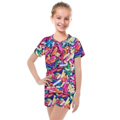 Colorful Candy Texture, Close-up Kids  Mesh T-shirt And Shorts Set