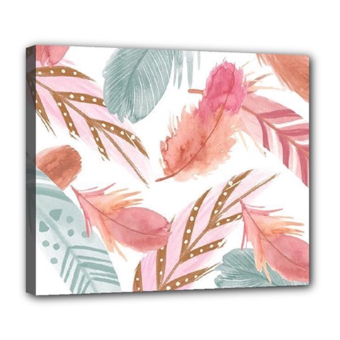 Feathers, Boho, Cute, Feather, Pastel Deluxe Canvas 24  X 20  (stretched) by kyorashop23