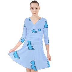 Dinosaur , Cute, Pastel, Quarter Sleeve Front Wrap Dress