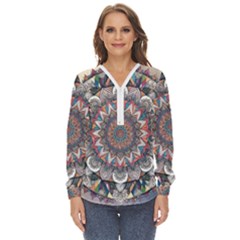 Pattern Nature Zip Up Long Sleeve Blouse