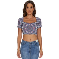 Pattern Nature Short Sleeve Square Neckline Crop Top 