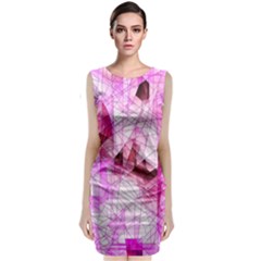 Pink Abstract Lineart Sleeveless Velvet Midi Dress