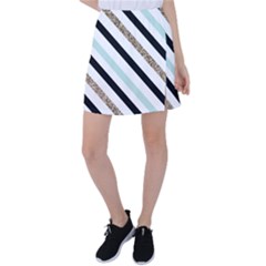 Pattern, Blue, Gold, Lines, Stripes Tennis Skirt