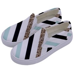 Pattern, Blue, Gold, Lines, Stripes Kids  Canvas Slip Ons