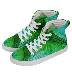 3d Leaves Texture Sheet Blue Green Women s Hi-top Skate Sneakers