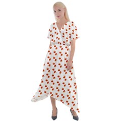 Kawaii Pumpkin Patt White Cross Front Sharkbite Hem Maxi Dress