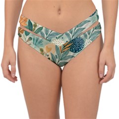 Leaves Pattern Flora Nature Double Strap Halter Bikini Bottoms