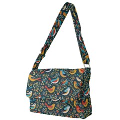 Birds Pattern Flowers Whimsical Full Print Messenger Bag (l)