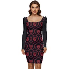 Dark Dominion Print Women Long Sleeve Ruched Stretch Jersey Dress by dflcprintsclothing