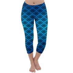 Pattern Texture Geometric Blue Capri Winter Leggings 