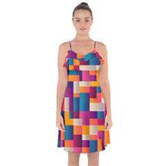 Abstract Geometry Blocks Ruffle Detail Chiffon Dress by anzea