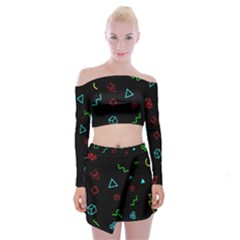 Amoled Off Shoulder Top With Mini Skirt Set