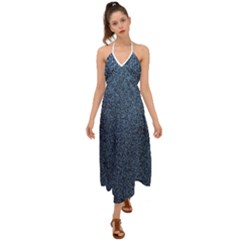 Blue Denim Fabric Halter Tie Back Dress 