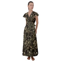 Camouflage Army Survival Uniform Flutter Sleeve Maxi Dress