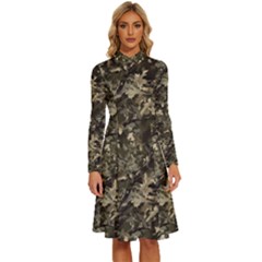 Camouflage Army Survival Uniform Long Sleeve Shirt Collar A-line Dress