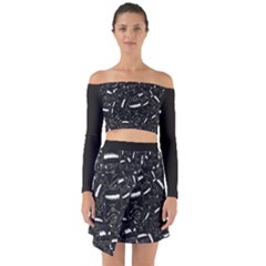 Cryptic Creature Pattern  Off Shoulder Top With Skirt Set